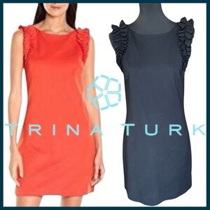 Trina Turk Black Siena Tropical Ponte Ruffle Detail Dress (4)